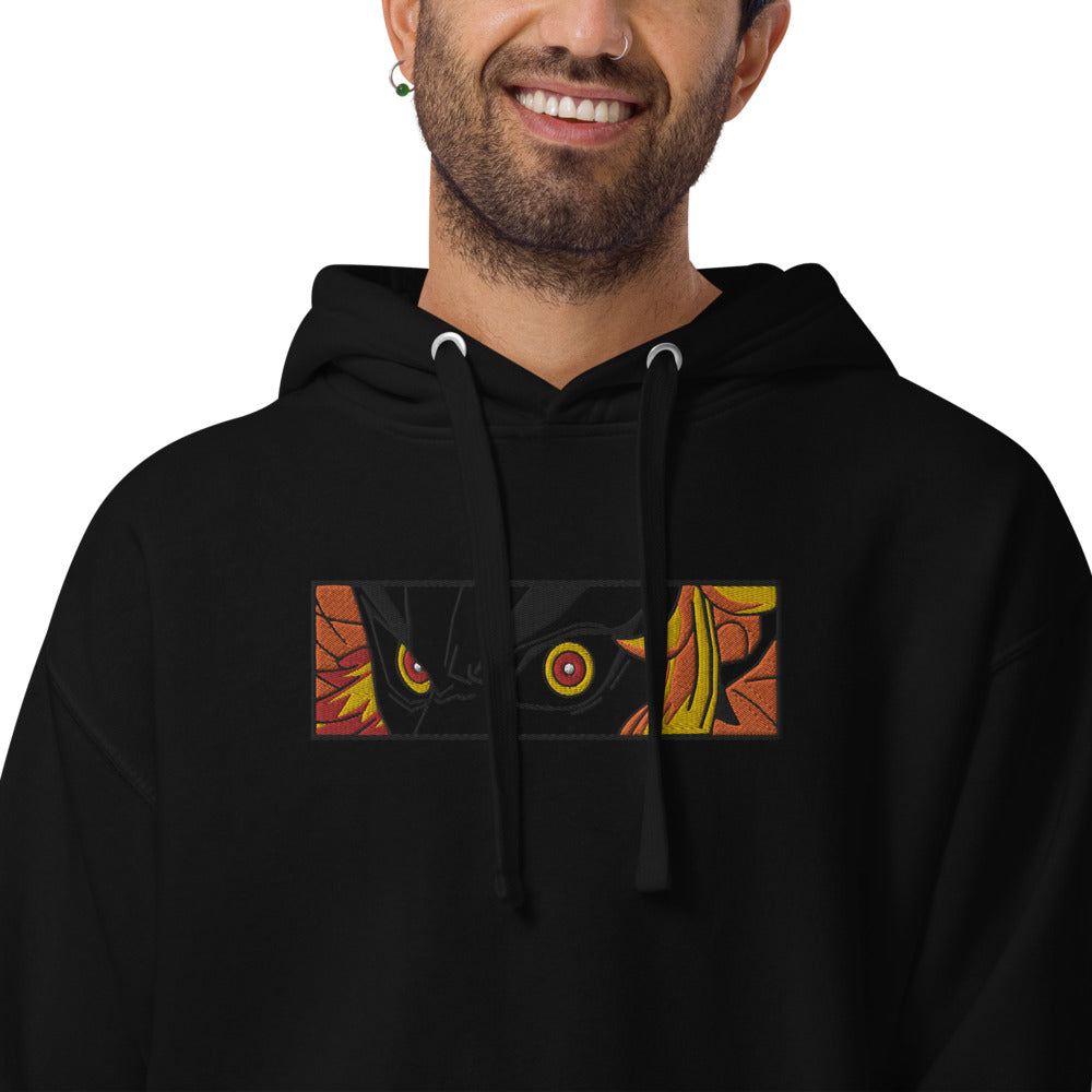 Dämonentöter Kyojuro Rengoku Flame Hashira Blackout-Kapuzenpullover (bestickt)