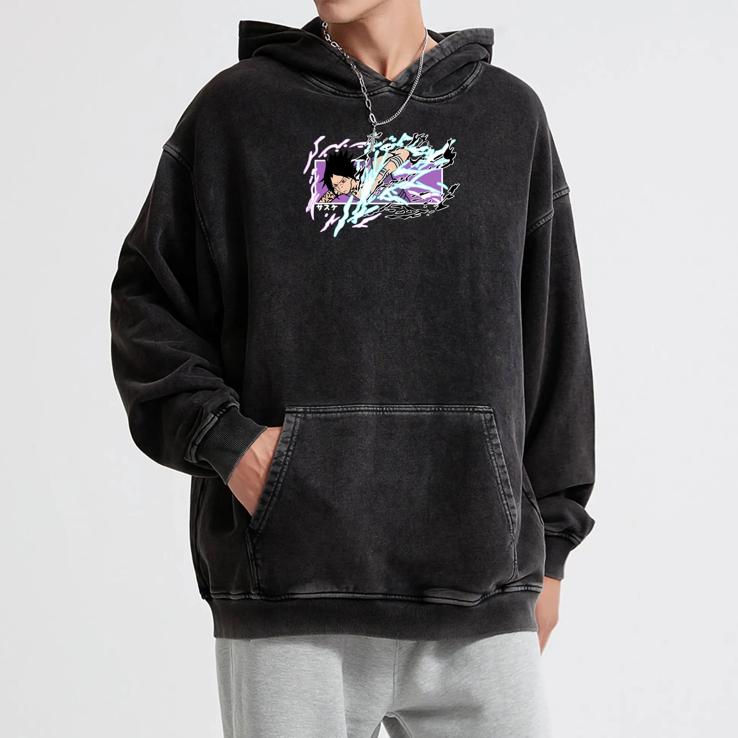 Hidden Leaf Shinobi - Sasuke Chidori Oversized Vintage Hoodie